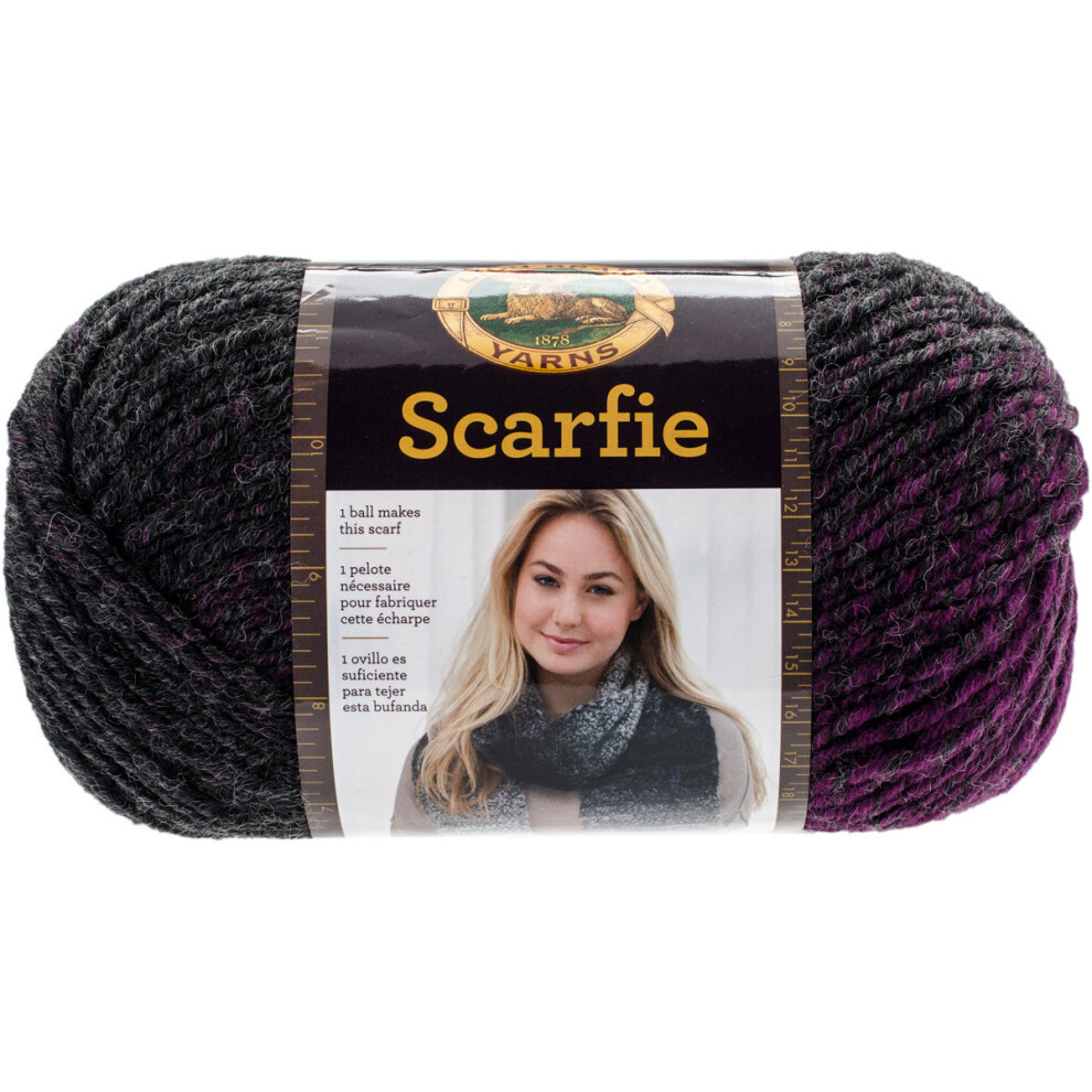 Lion Brand Scarfie Yarn-Charcoal/Magenta