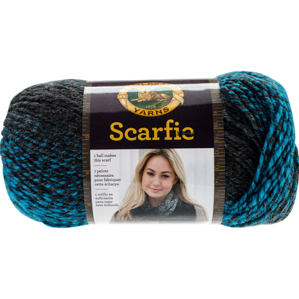 Lion Brand Scarfie Yarn-Charcoal/Aqua