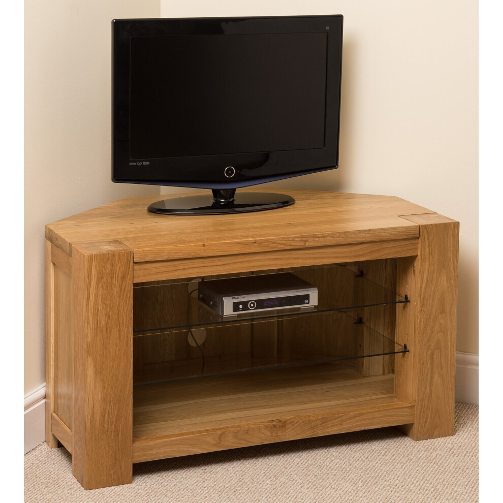 Modern Furniture Direct Kuba Chunky Solid Oak Corner Tv Unit Small