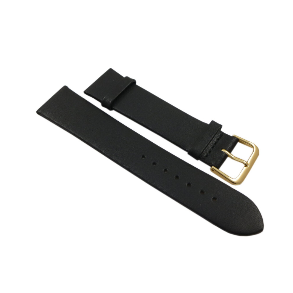 18mm Soft calf leather watch strap band in black with buckle in gold