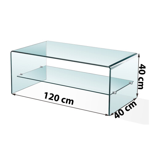 Luna Modern 2 Shelf Bent Curved Clear Tempered Glass Coffee Table 2