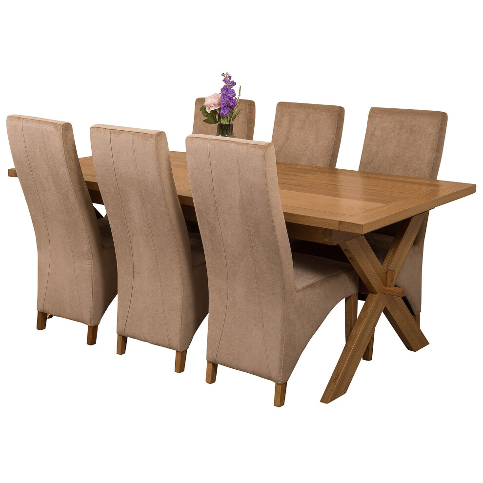 (Beige, 6) Vermont Sold Oak 200cm Extending Dining Table with Lola Fabric Dining Chairs-image-OPC-PKTHQZ-NEW