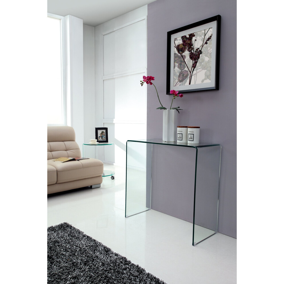 (Small) Crystal Modern Clear Bent 12mm Tempered Glass Console Table