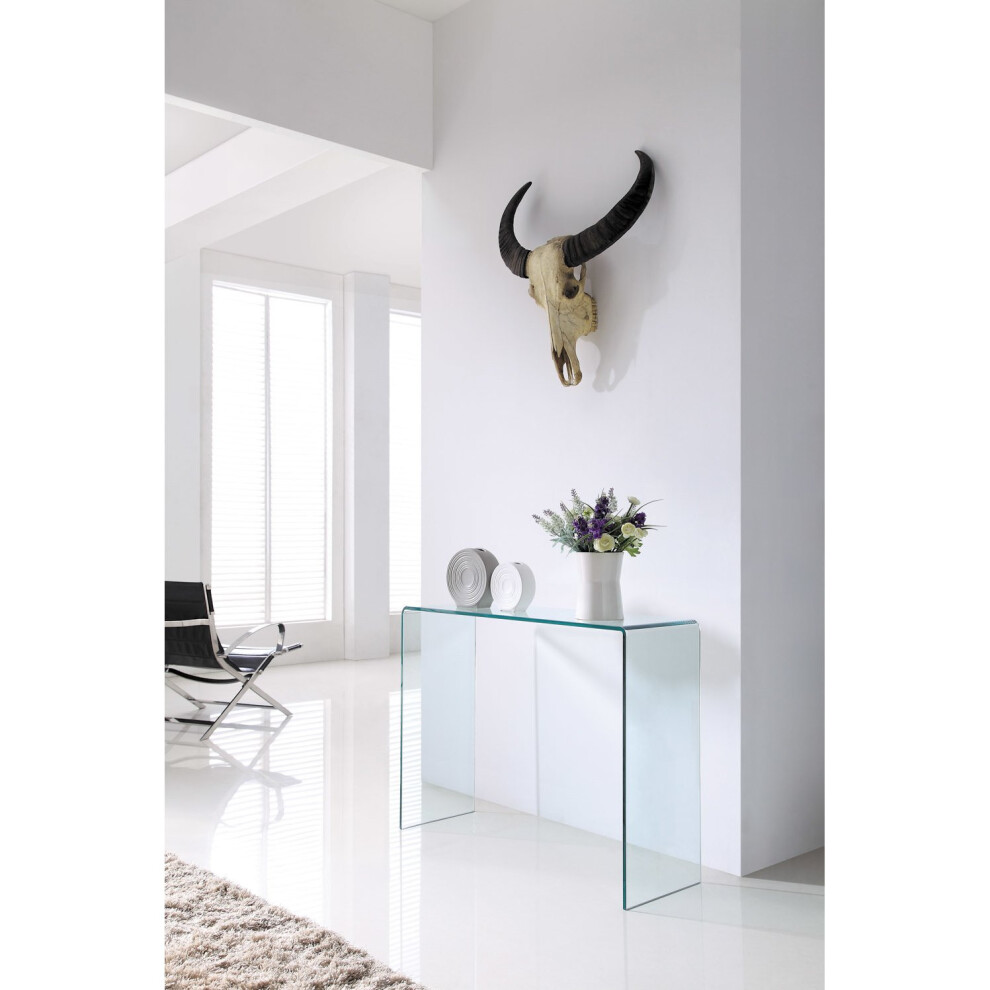 (Large) Crystal Modern Clear Bent 12mm Tempered Glass Console Table