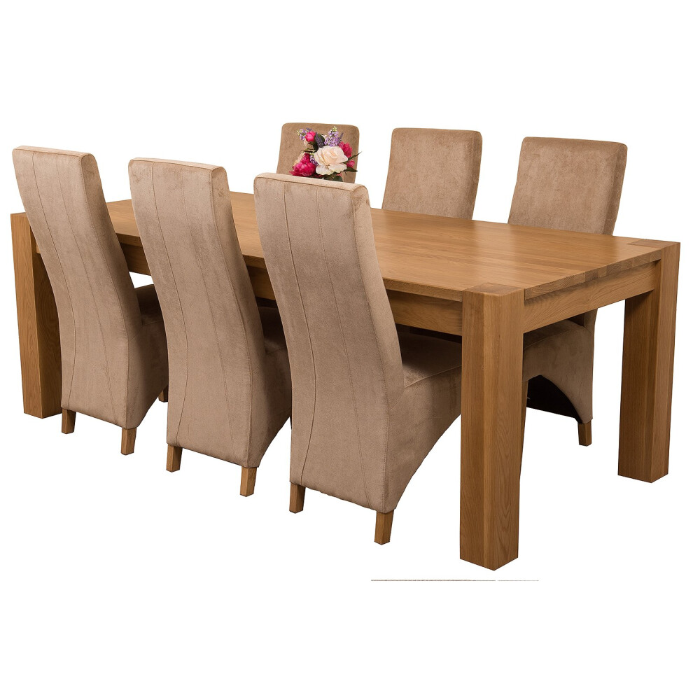 (Beige, 6) Kuba Chunky Solid Oak 220cm Dining Table with Lola Fabric Dining Chairs-image-OPC-PKTHKT-NEW