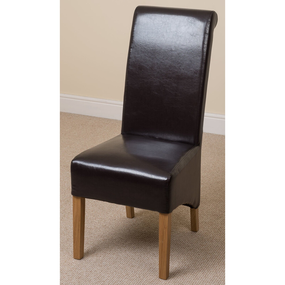 (Leather, Brown) Montana Dining Chair | Scroll Back Dining Chair