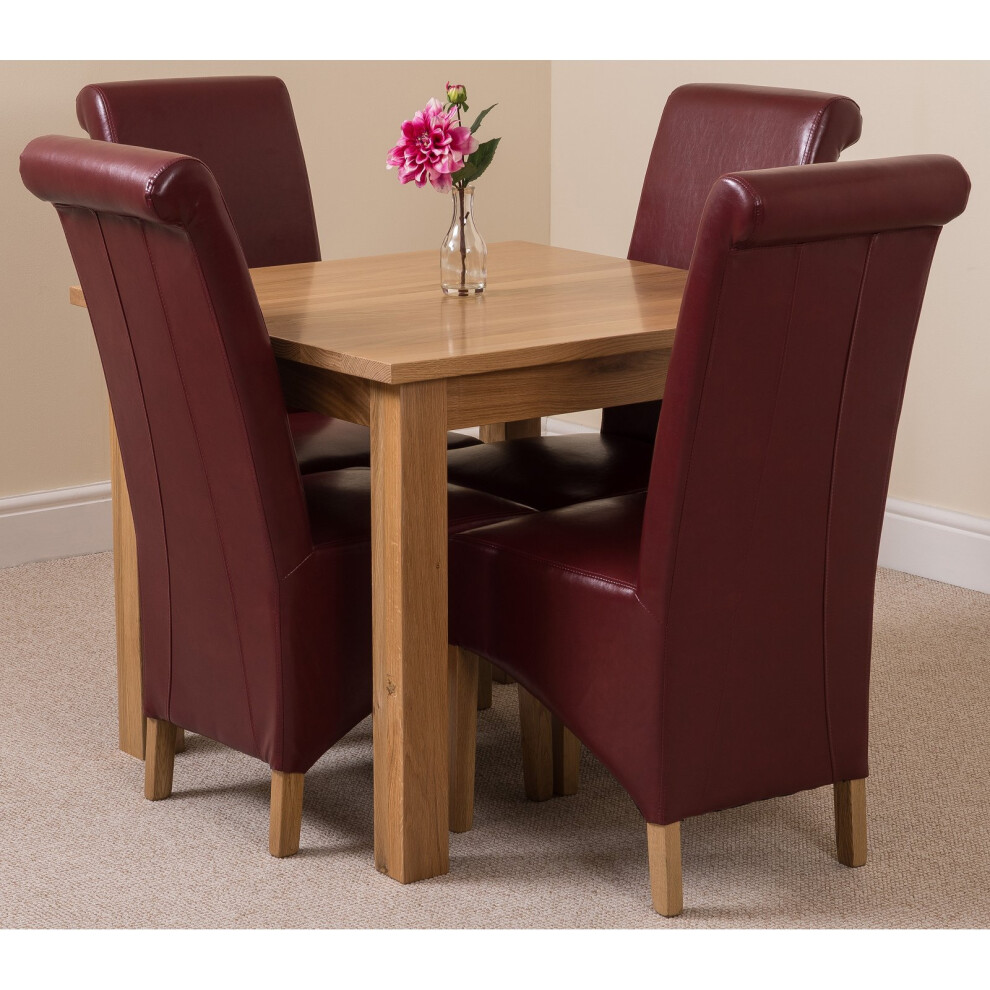 Modern Furniture Direct Red (Red) Oslo Solid Oak Square Dining Table With Montana Leather Dining Chairs 90Cm