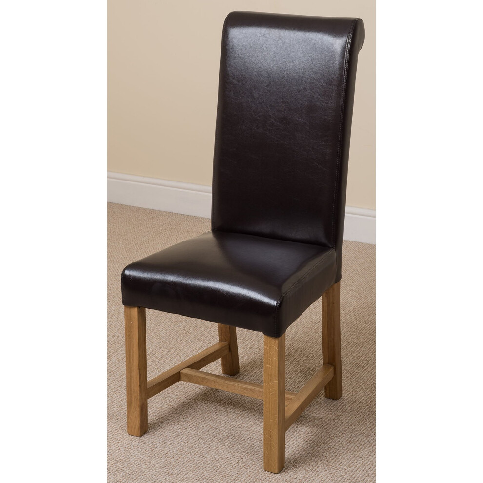 (Leather, Brown) Washington Braced Oak Dining Chair