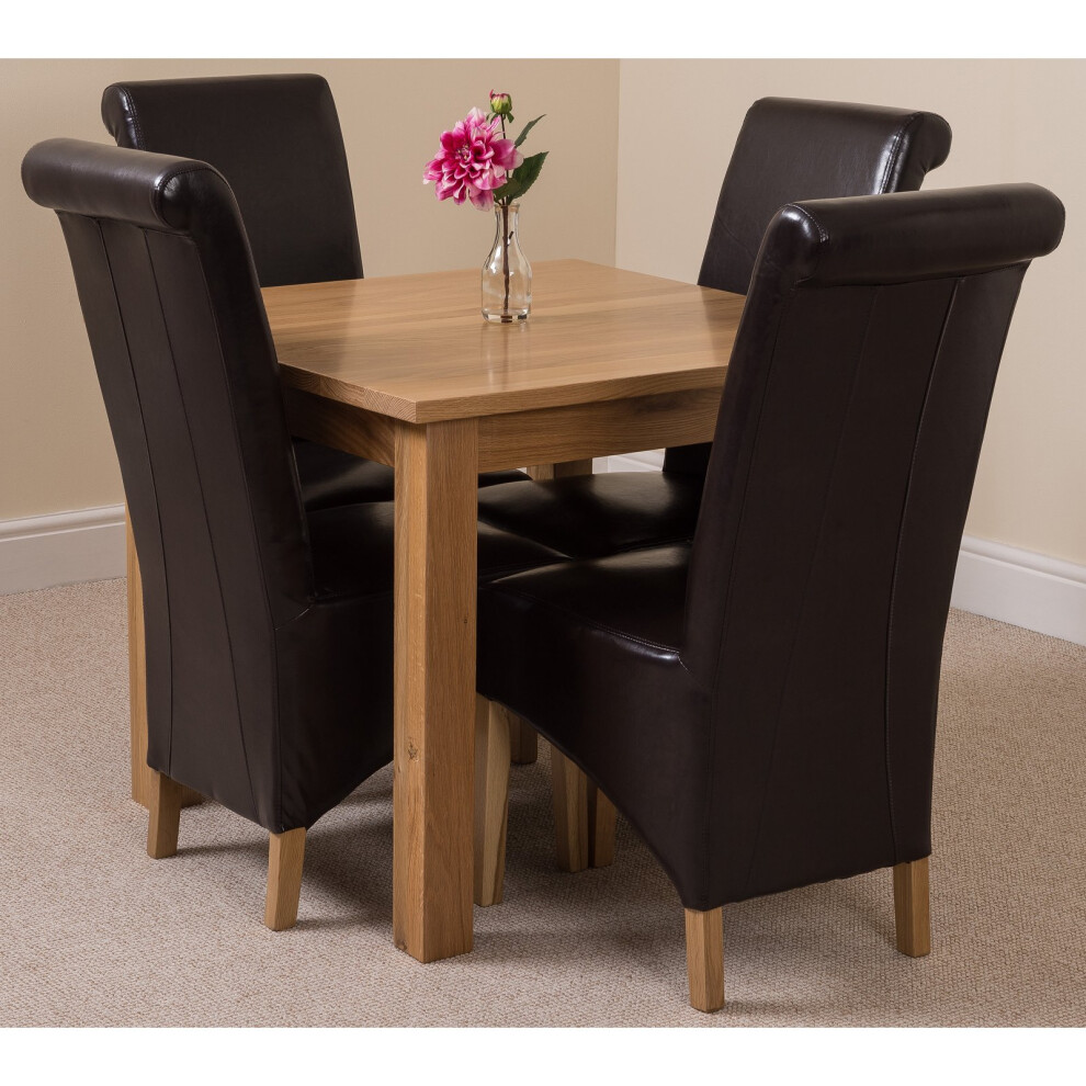 Modern Furniture Direct Brown (Brown) Oslo Solid Oak Square Dining Table With Montana Leather Dining Chairs 90Cm