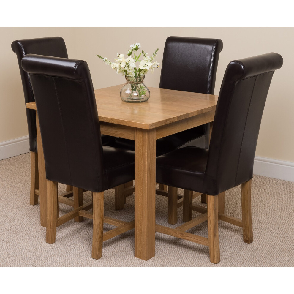 Modern Furniture Direct Brown (Brown) Oslo Solid Oak Square Dining Table With Washington Leather Dining Chairs 90Cm
