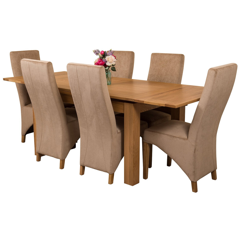 (Beige, 6) Richmond Solid Oak 140cm Extending Table with Lola Fabric Dining Chairs-image-OPC-PKTH8V-NEW