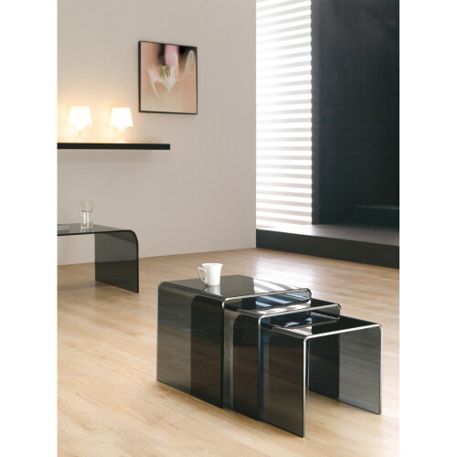 (Smoked) Milan 12mm Tempered Bent Glass Nest of 3 Tables