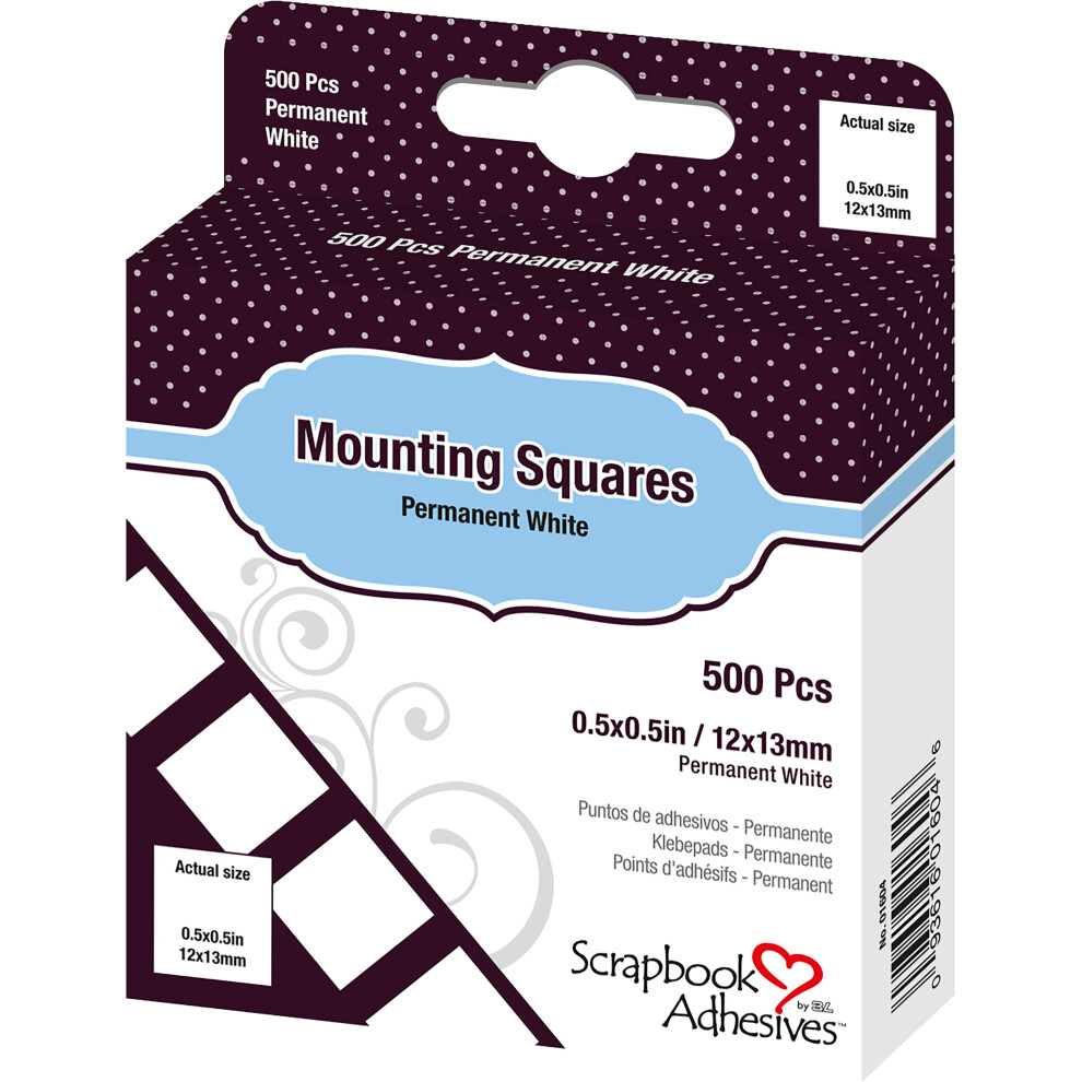 Scrapbook Adhesives Mounting Squares 500/Pkg-Permanent, White, .5"X.5
