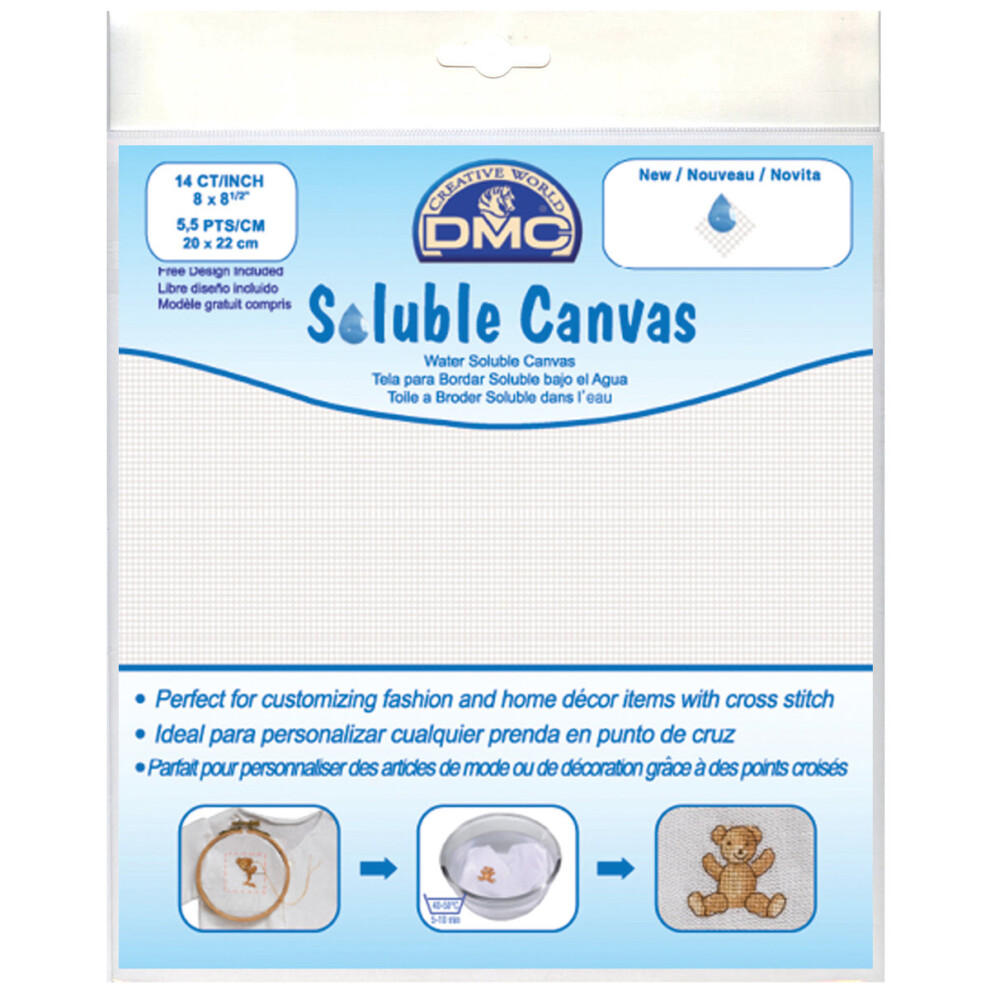 DMC Soluble Canvas 14 Count 8"X8.5"-White