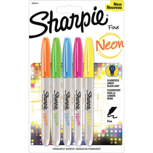 Sharpie Sharpie Neon Fine Point Permanent Markers 5/Pkg-Orange, Green, Blue, Pink & Yellow