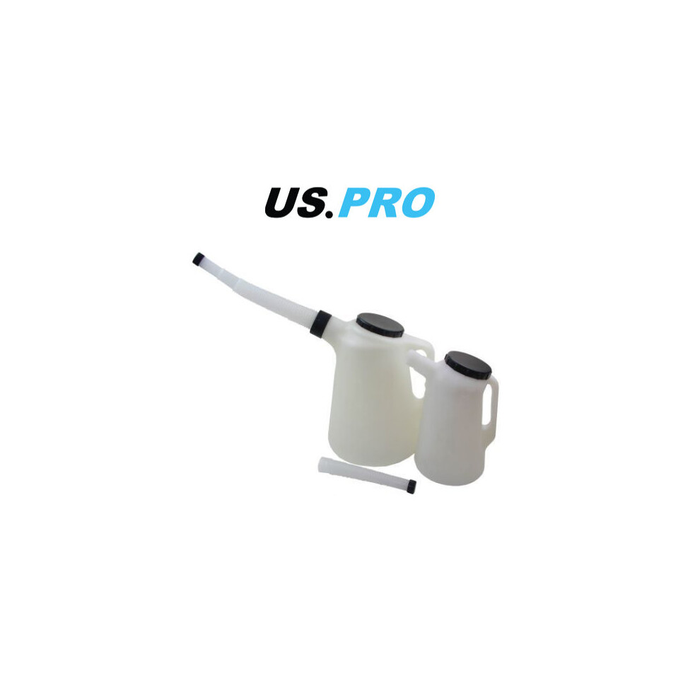 US PRO 2 Piece Fuel Oil Measuring Jug Set With Lids And Spout 2L & 5L