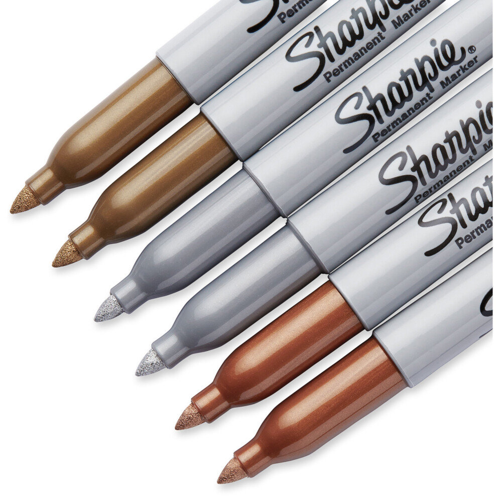 Sharpie Metallic Fine Point Permanent Markers 6/Pkg-Gold, Silver & Bronze