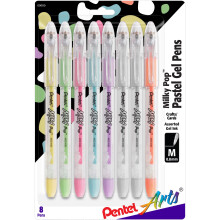 Pentel Arts Milky Pop Pastel Gel Pen, 0.8mm Medium Line, 8 Assorted Colors (K98PABP8M)
