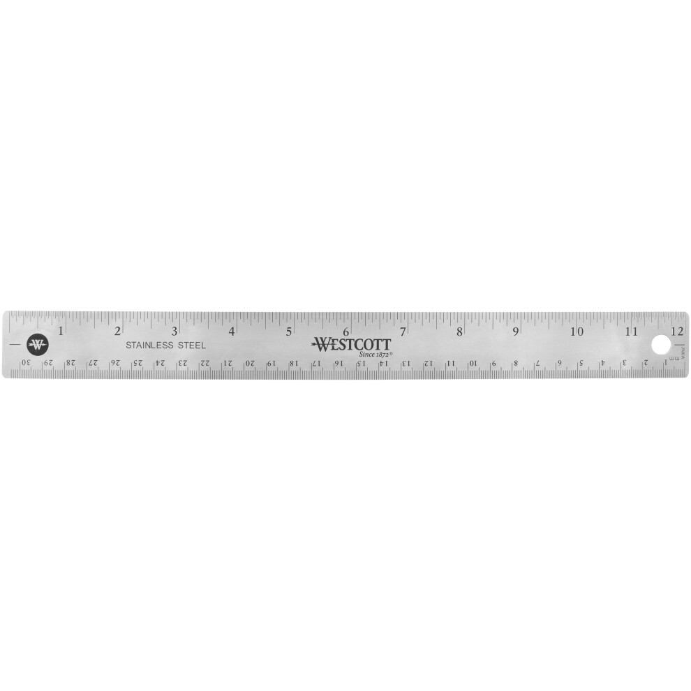 Stainless Steel Ruler W/Non-Slip Cork Back 12"-Silver