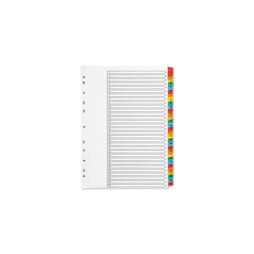 Q-Connect White Index A4 Multi-Punched 1-31 Reinforced Multi-Colour Numbered Tabs Size 31