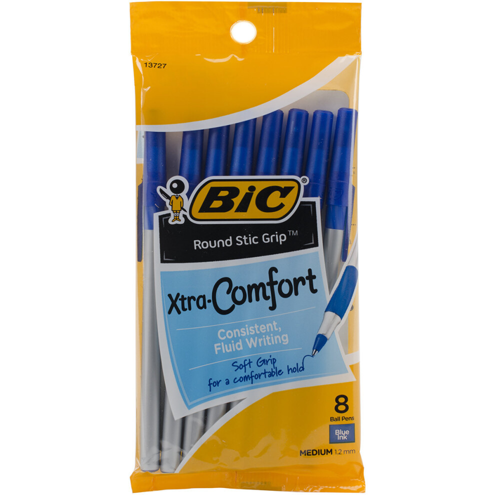 BIC Xtra Comfort Round Stic Medium Ballpoint Pens 8/Pkg-Blue