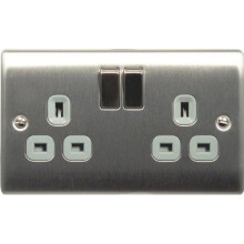 5 x BG NBS22G Twin 13A Switch Socket Outlets (Brushed Steel / Satin Chrome)