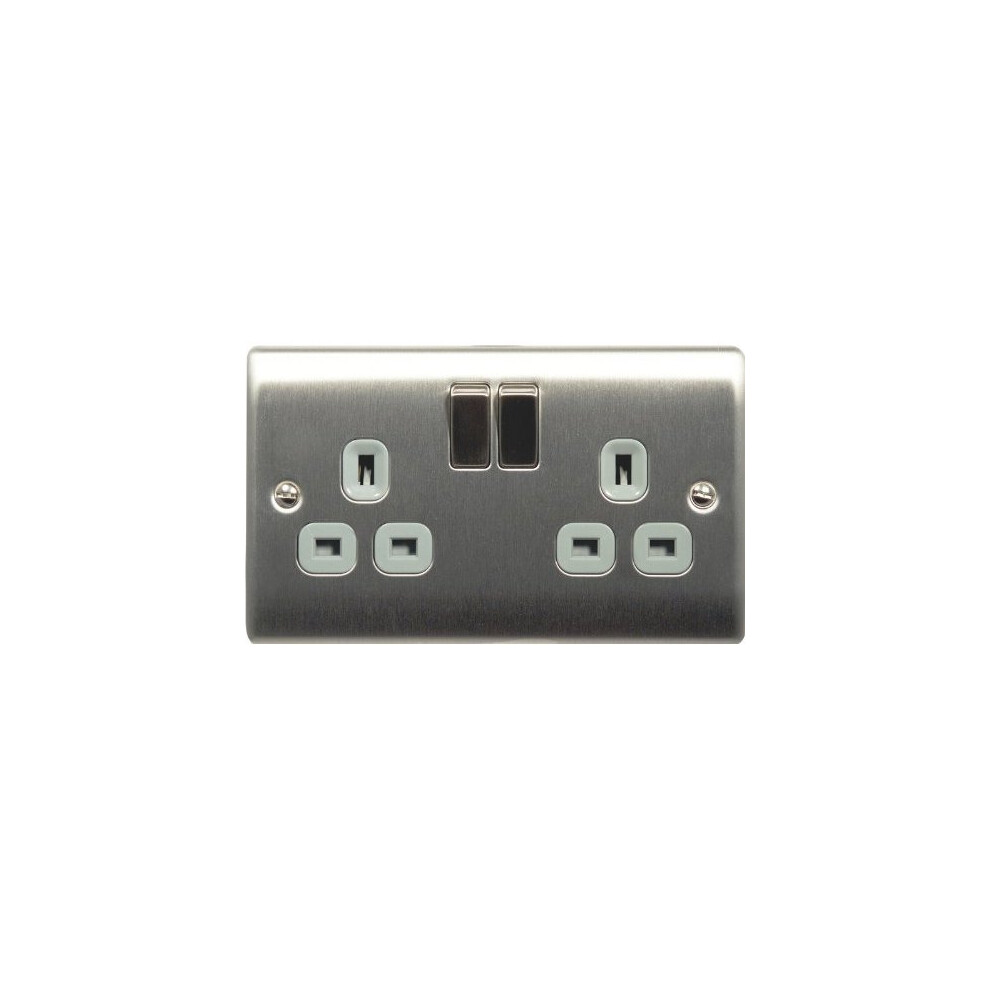 5 x BG NBS22G Twin 13A Switch Socket Outlets (Brushed Steel / Satin Chrome)