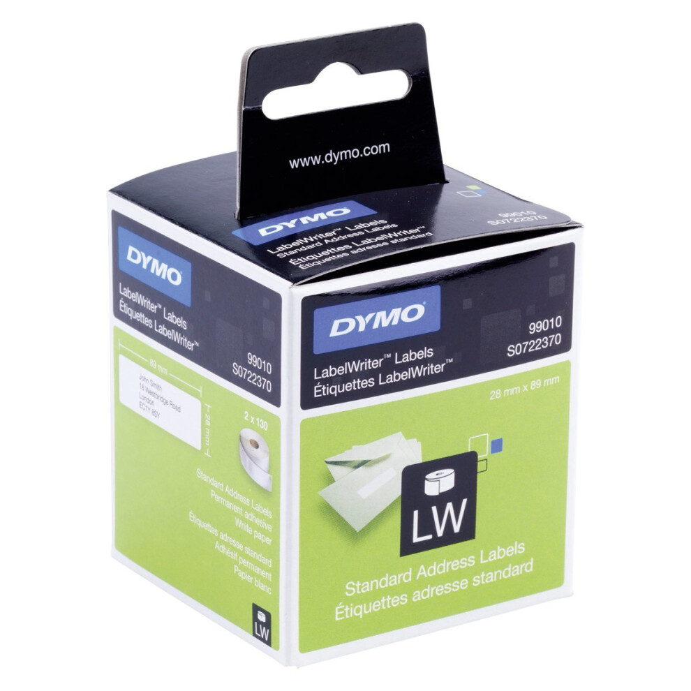 Dymo S0722370 LabelWriter Labels 28 x 89 mm - Black Print, Two Rolls of 130