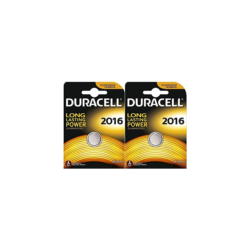 2 DURACELL 2016 Lithium Batteries CR2016 DL2016 ECR2016 Expiry 2021