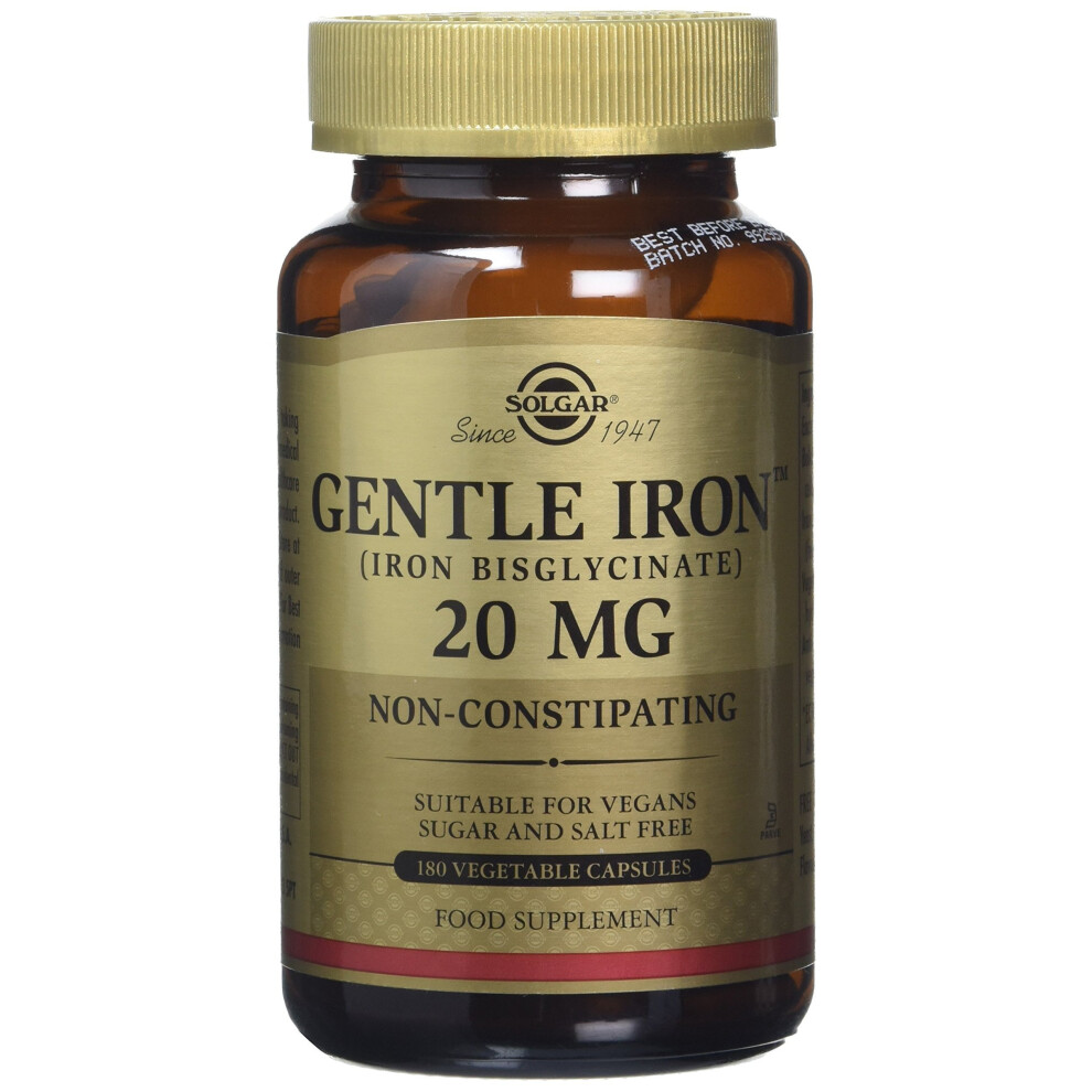 Solgar Gentle Iron - Iron Bisglycinate - 180 x 20mg Vegicaps