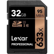 Lexar Professional 32GB Class 10 UHS-I 633X Speed (95MB/s) SDHC Flash Memory Card