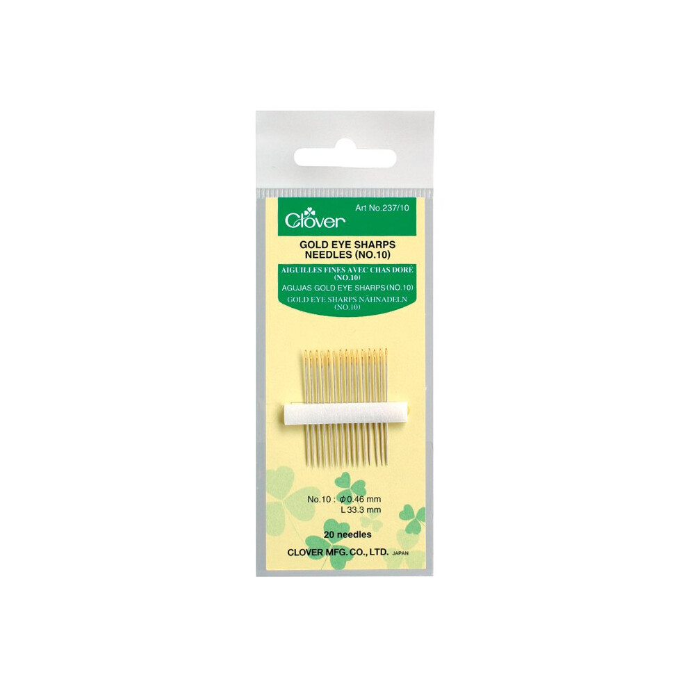 Clover Gold Eye Sharps Needles-Size 10 20/Pkg