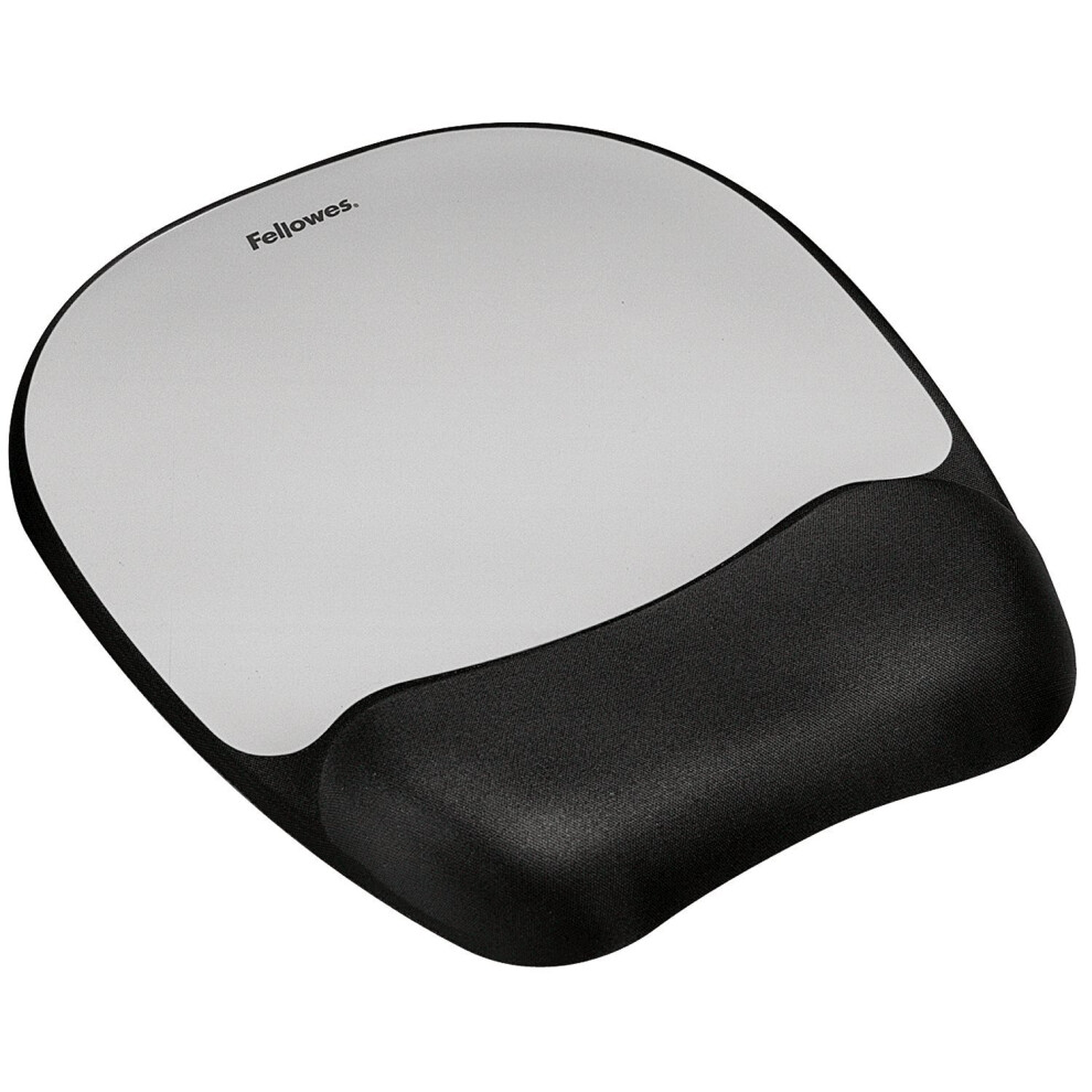 Fellowes Memory Foam Mouse Pad / Wrist Support - Silver Streak