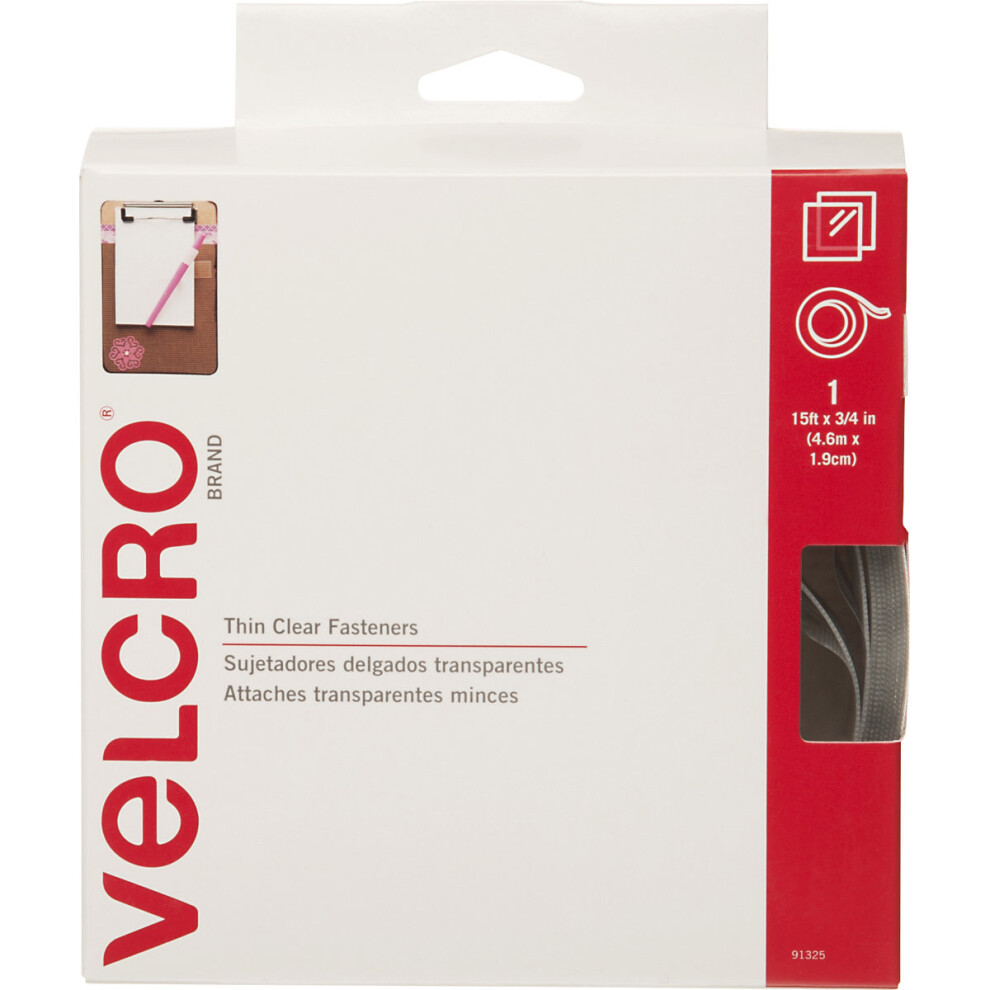 VELCRO(R) Brand Thin Fasteners Tape .75"X15'-Clear