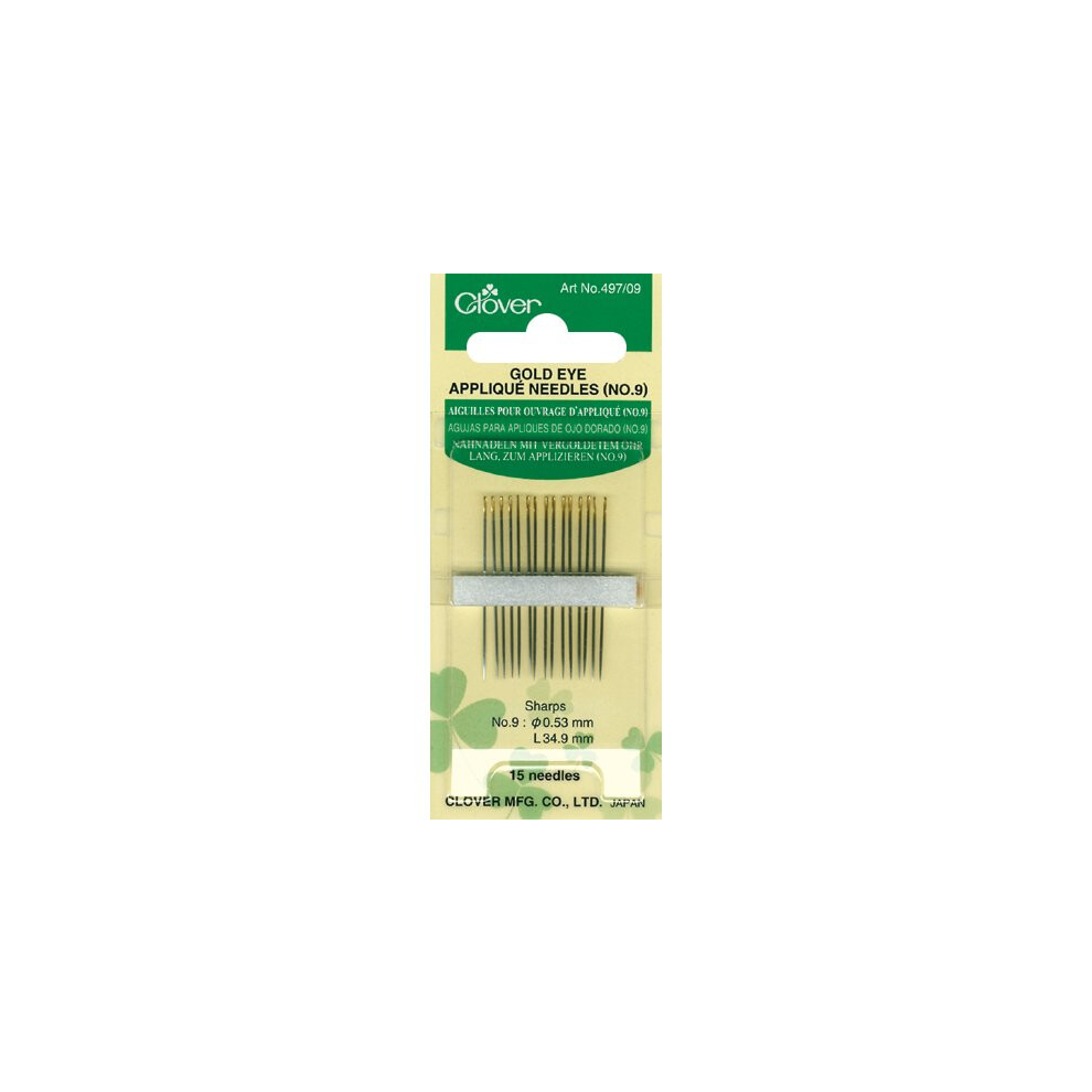 Clover Gold Eye Applique Needles-Size 9 15/Pkg
