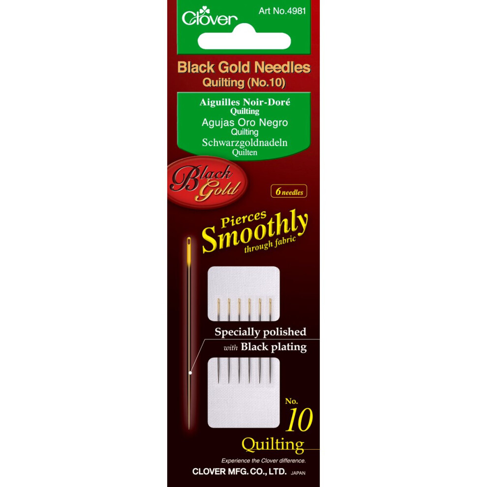 Clover Black Gold Quilting Needles-Size 10 6/Pkg