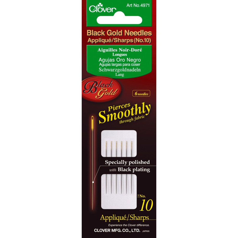 Clover Black Gold Applique/Sharps Needles-Size 10 6/Pkg