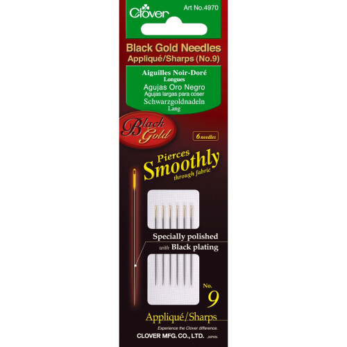 Clover Black Gold Applique/Sharps Needles-Size 9 6/Pkg