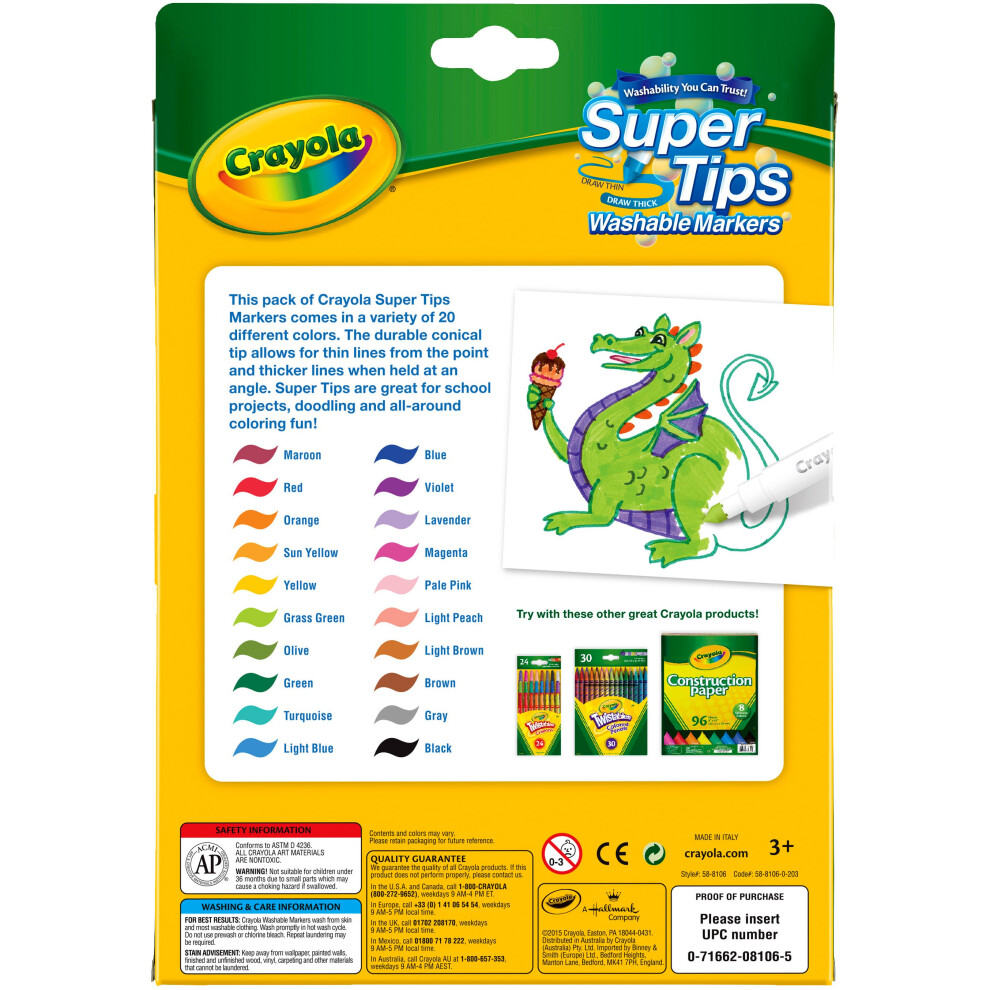 Crayola Super Tips Washable Markers-Assorted Colors 20/Pkg