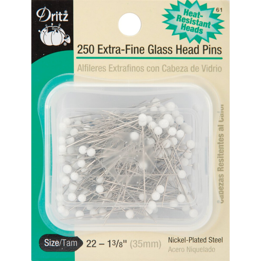 Dritz Extra-Fine Glass Head Pins 1-3/8" 250/Pkg-Size 22