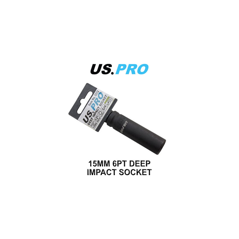 US PRO Single 1/2" DR 15MM 6 Point Deep Impact Socket 3372