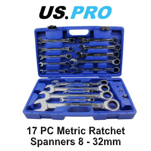us pro US PRO 17PC 8 - 32mm Metric Gear Ratchet Combination Spanner Set