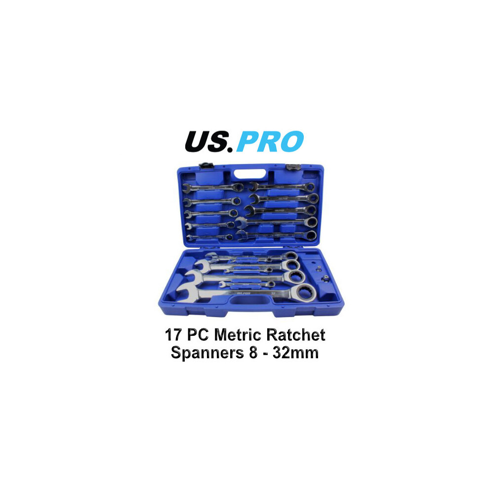 US PRO 17PC 8 - 32mm Metric Gear Ratchet Combination Spanner Set