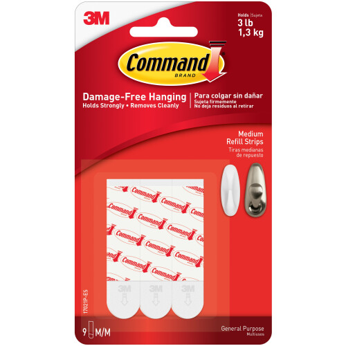 3M Command Medium Refill Strips 9/Pkg-White