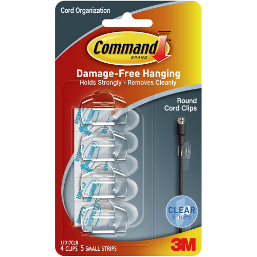 3M Command Round Cord Clip 4/Pkg-Clear