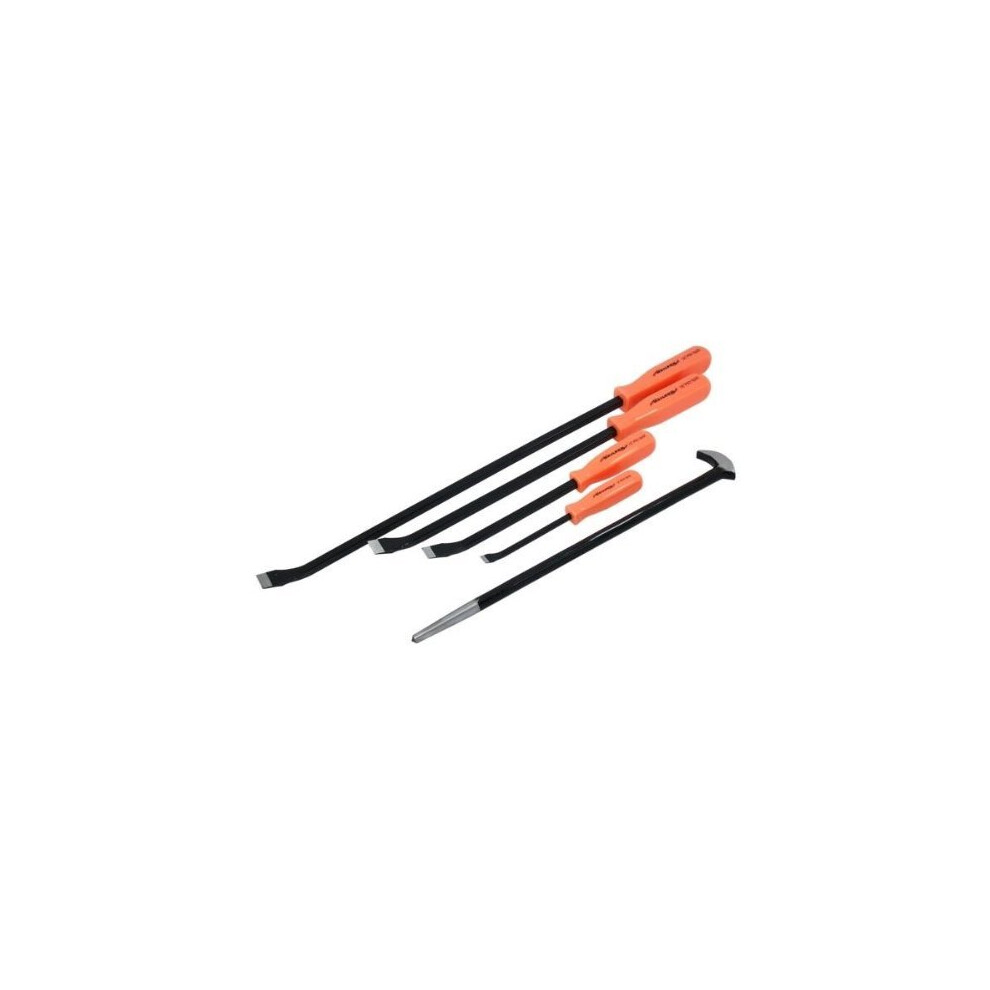 Neilsen Ct0239 5-Piece Pry Bar Set With Orange Handles, Includes 4In/7In/12In/18In Pry Bars + 15In Roll Head Bar (Black) 5060028082391