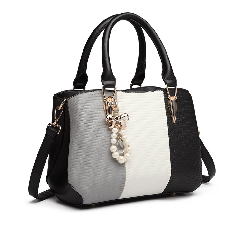 (Black) Women Leather Look Hand Bag Lady's Crossbody Bag