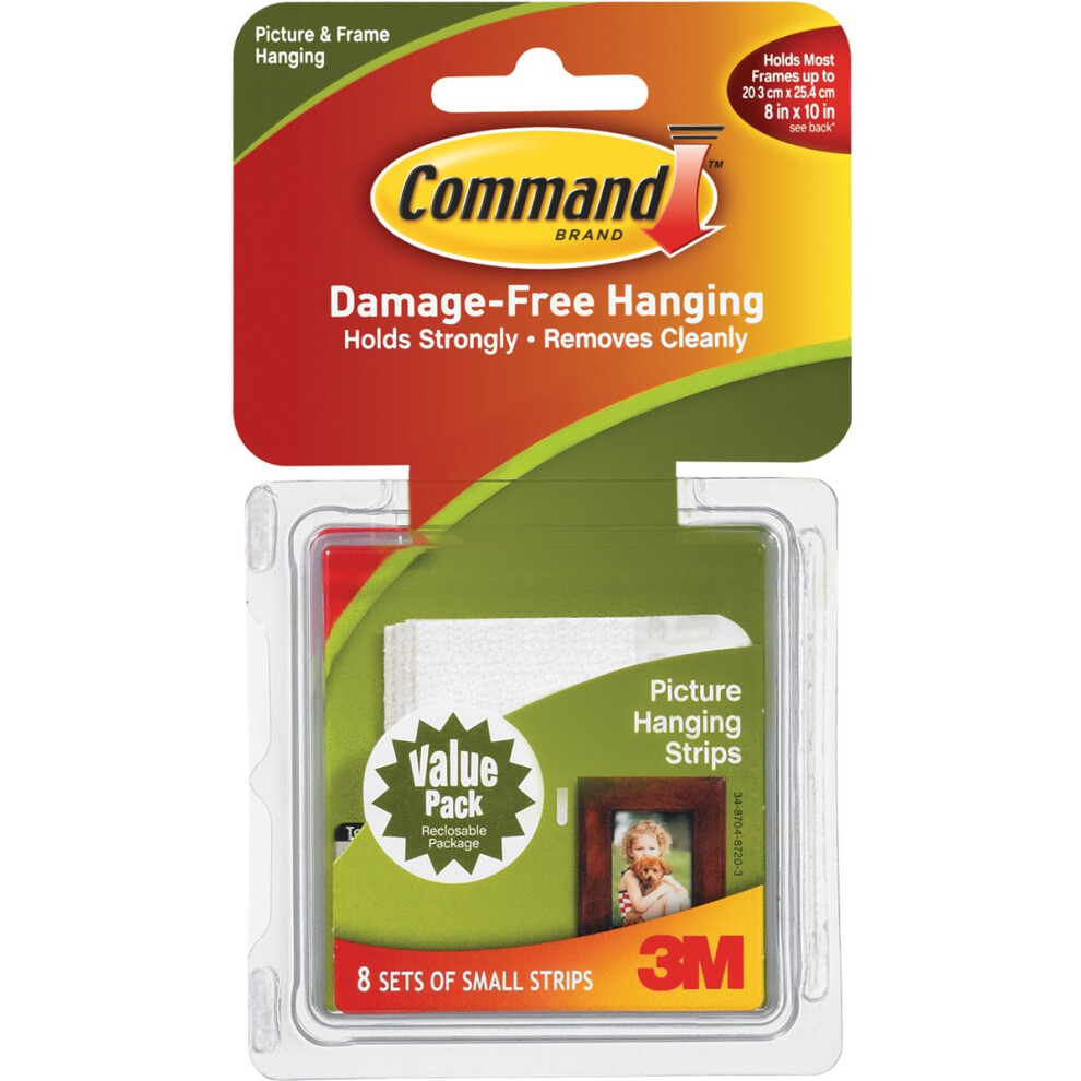 Command Small Picture Hanging Strips-White 8 Sets/Pkg