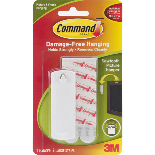 3M Command Large Sawtooth Picture Hangers-White 1 Hanger & 2 Strips