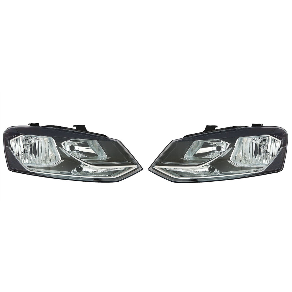 Vw Polo Mk5 6R Hatchback 4/2014-> Headlights Headlamps 1 Pair O/S & N/S Black 5057795044028